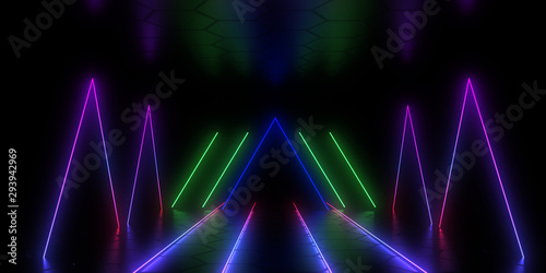 3D abstract background with neon lights . 3d illustration