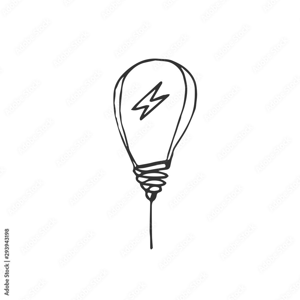 Naklejka premium hand drawn Idea Light bulb icon black. on white background. vector Illustrator. symbol. web
