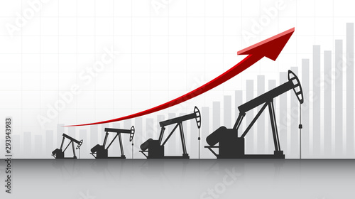 Abstract Business chart with Oil pumps and up arrows in stock market on white color background