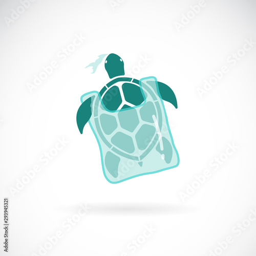Vector of turtle trapped in a plastic bag on white background., Wild Animals. Underwater animal. Easy editable layered vector illustration.