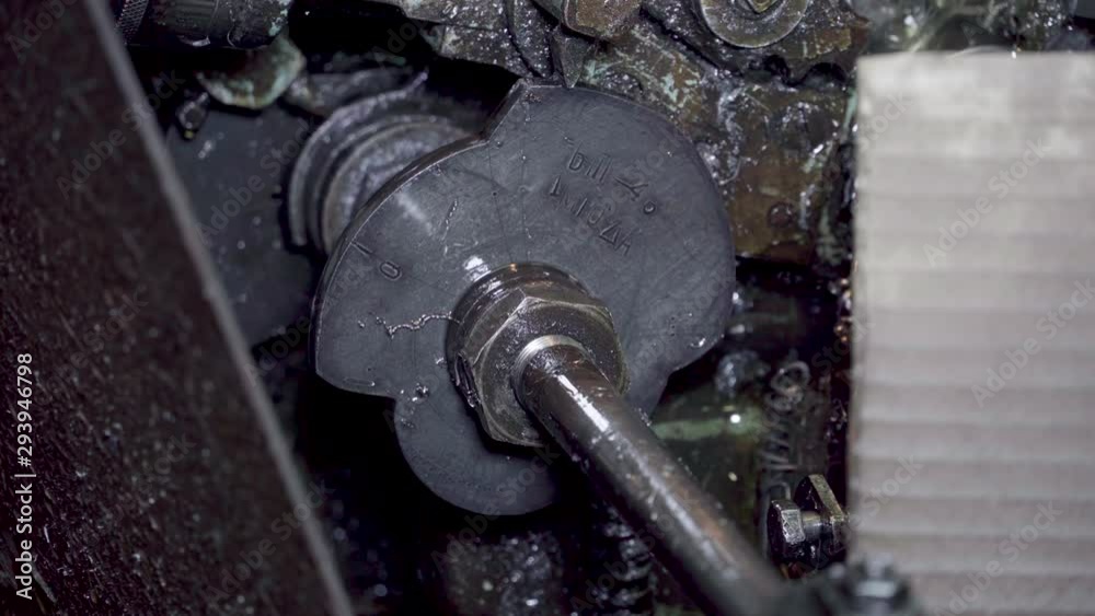 The machine in the workshop is spinning. Close-up The machine in the workshop is spinning. Close-up