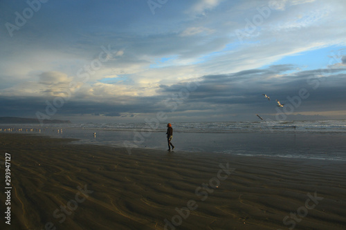 Sunset at Oretti Beach Invercargil New Zealand photo