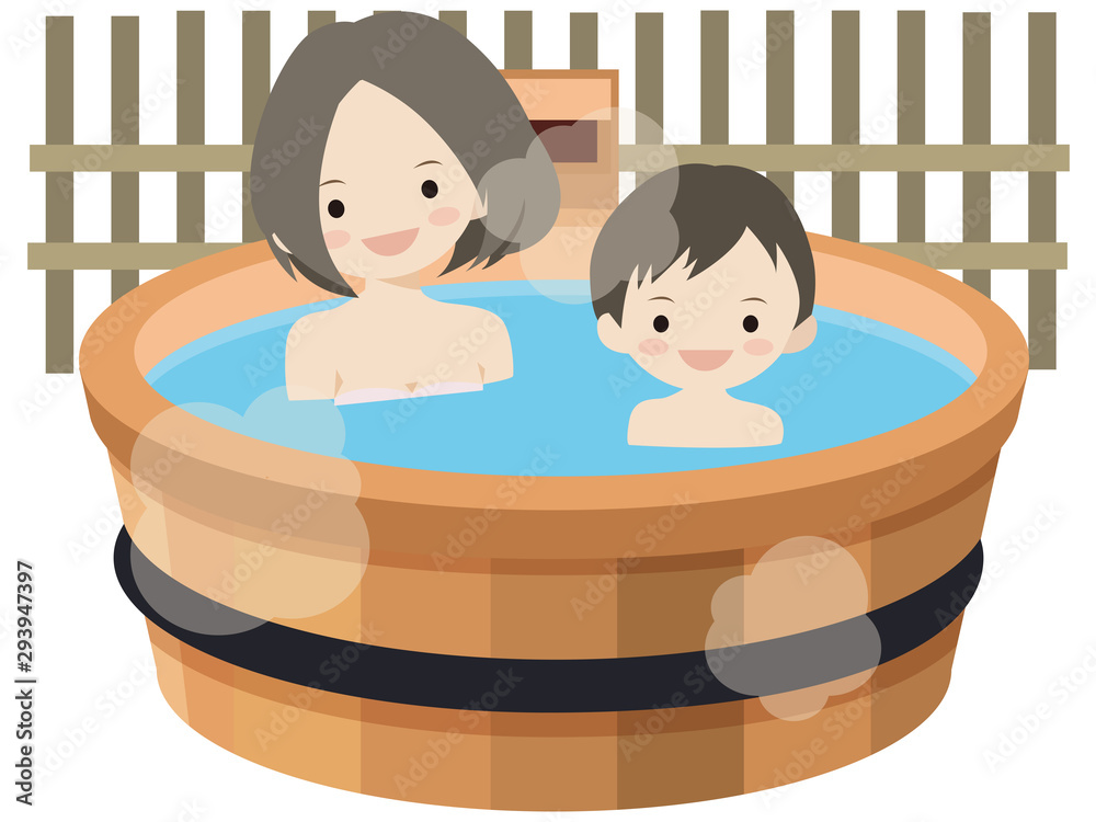 イラスト素材 温泉 親子 露天風呂 四季 Stock Vector Adobe Stock