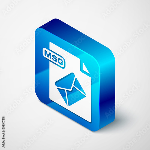 Isometric MSG file document. Download msg button icon isolated on white background. MSG file symbol. Blue square button. Vector Illustration