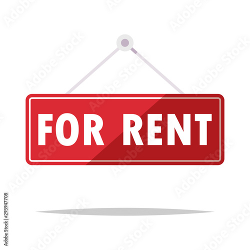 For rent hanging sign vector isolated illustration