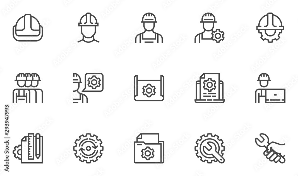 Engineering vector line icons set. Manufacturing, engineer, blueprint. Editable stroke. 48x48 Pixel Perfect.