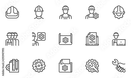Engineering vector line icons set. Manufacturing, engineer, blueprint. Editable stroke. 48x48 Pixel Perfect.