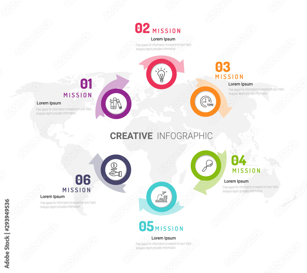 Circle infographics elements design with numbers 6 option, 6 step. can be used for workflow layout, diagram, number step up options.