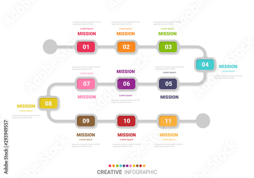 Infographic design template with numbers 11 option for Presentation infographic, Timeline infographics, steps or processes. Vector illustration.