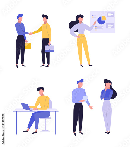 Professional entrepreneurship flat vector illustrations set. Businessmen