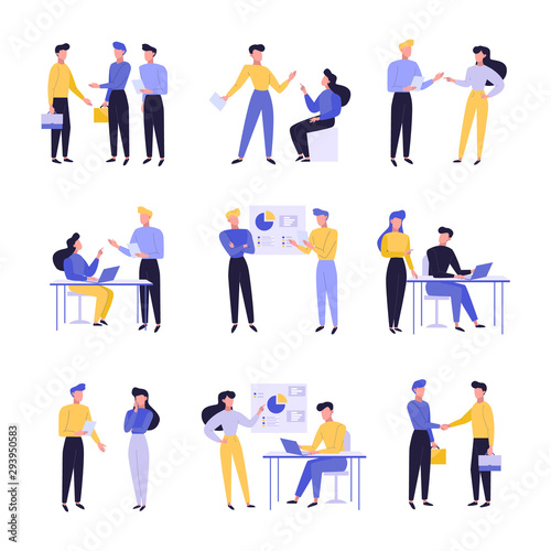 Business people flat vector illustrations set. Businessmen