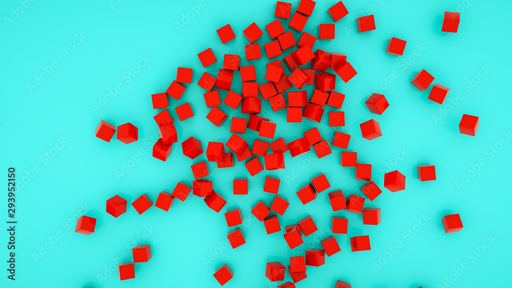 many red cubes on a turquoise background. 3d rendering illustration many red cubes on a turquoise background. 3d rendering illustration