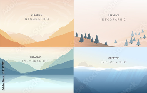 mountain vector landscapes in a flat style. Natural wallpapers are a minimalist, polygonal concept.