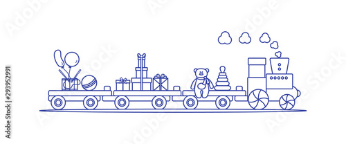 Train carries toys. Gifts for holidays to children