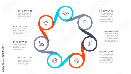 Business data visualization. Abstract elements of cycle diagram with 7 steps, options, parts or processes. Vector business template for presentation. Creative concept for infographic.