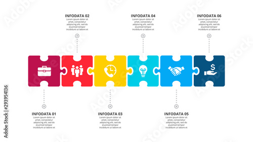 Puzzle vector processes infographics. Businecc concept for chart, diagram, web design, or presentation with 6 options.
