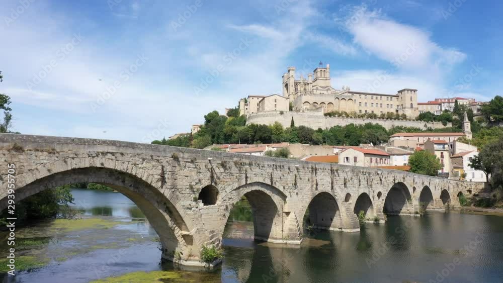 Aerial view of Beziers city with Saint-Nazaire Cathedral un old bridge Aerial view of Beziers city with Saint-Nazaire Cathedral un old bridge