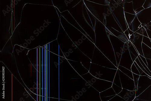 Obraz na płótnie digital Glitch, crystal leakage, color streaks and cracks on broken LCD screen, computer monitor or uhd 4k TV w salonie