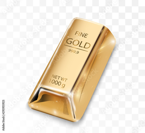 Gold bar isolated on transparent background.