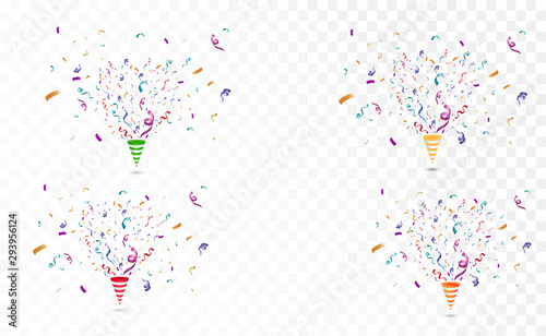 Lots of colorful tiny confetti and ribbons on transparent background. Festive event and party. Multicolor background.Colorful bright confetti isolated on transparent background.