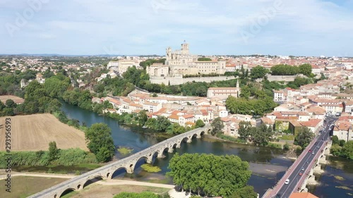 Aerial view of Beziers city with Saint-Nazaire Cathedral un old bridge photo