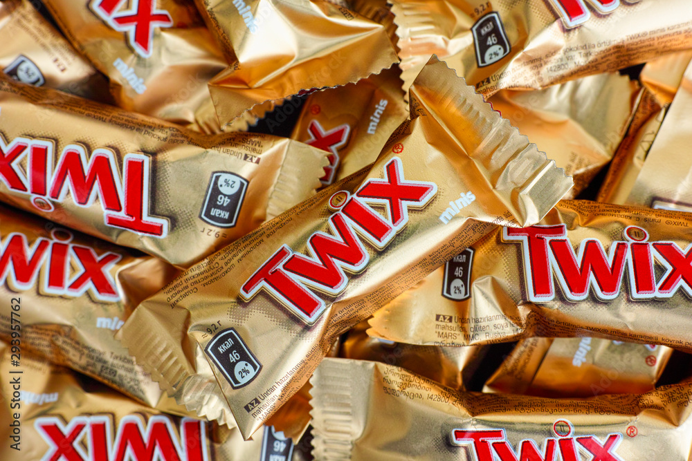 Tambov, Russian Federation - November 15, 2017 Twix minis candy bars.