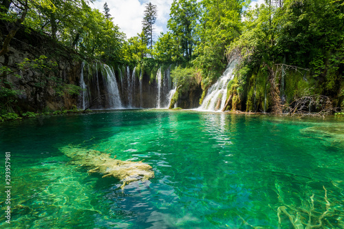 Pure fresh water rushing into an azure coloured lake at the Plitvice Lakes National Park, Plitvička Jezera, Croatia © schusterbauer.com