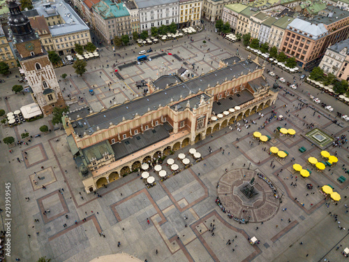 Aerial view of the Cloth Hall in the Main Market Square in Krakow, Poland