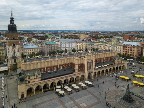 Aerial view of the Cloth Hall in the Main Market Square in Krakow, Poland