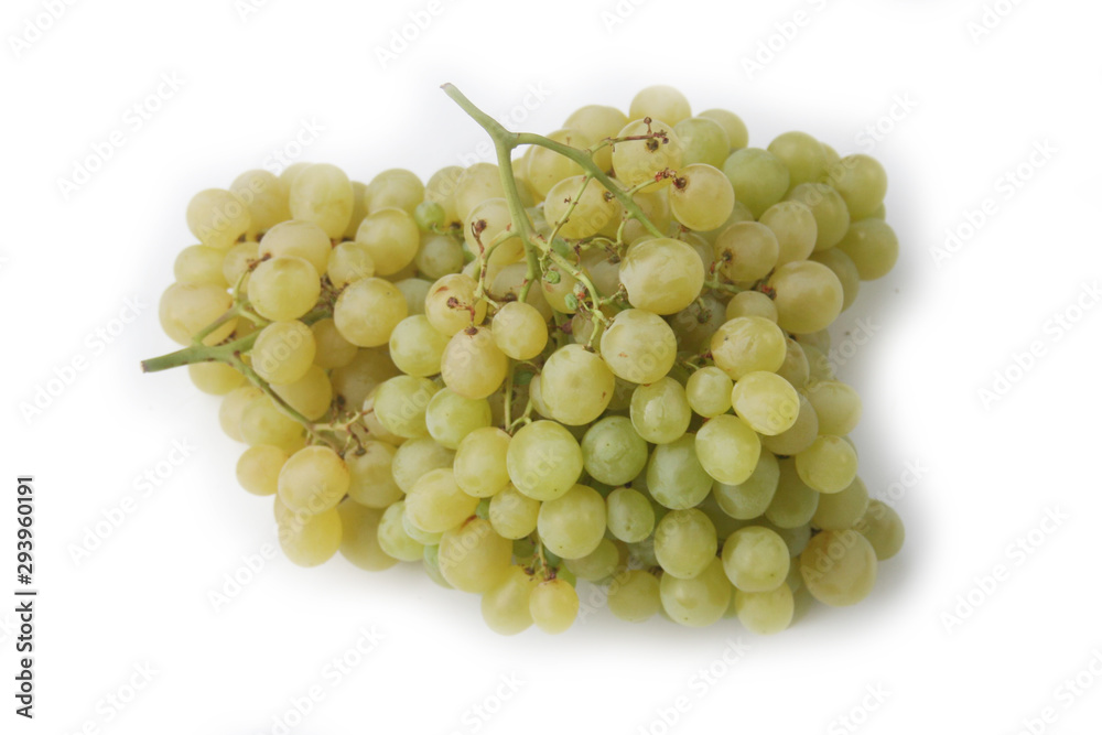 Two fresh ripe green grapes isolated on white background. Healthy fruits. Two fresh ripe green grapes isolated on white background. Healthy fruits.