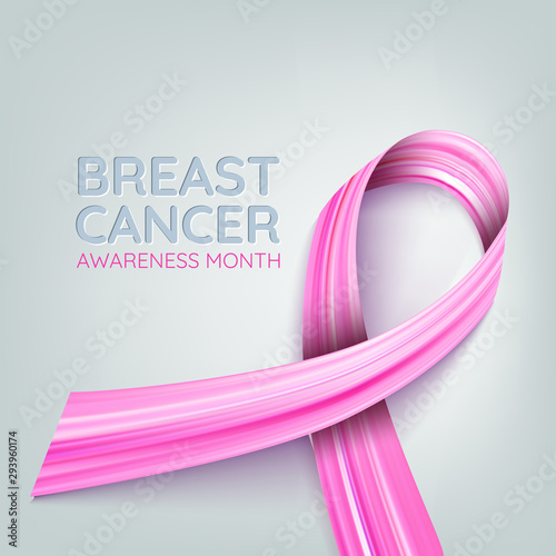 Breast cancer awareness month. Pink ribbon, acrylic brush in the form of tape. Vector illustration