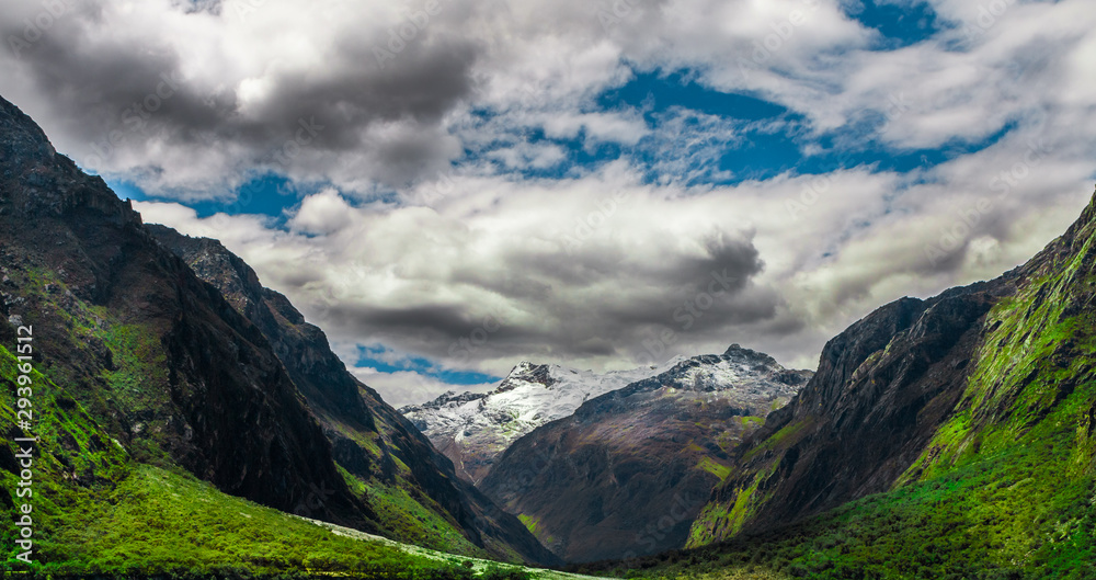 Snow caped mountains in the Andes mountains of Peru