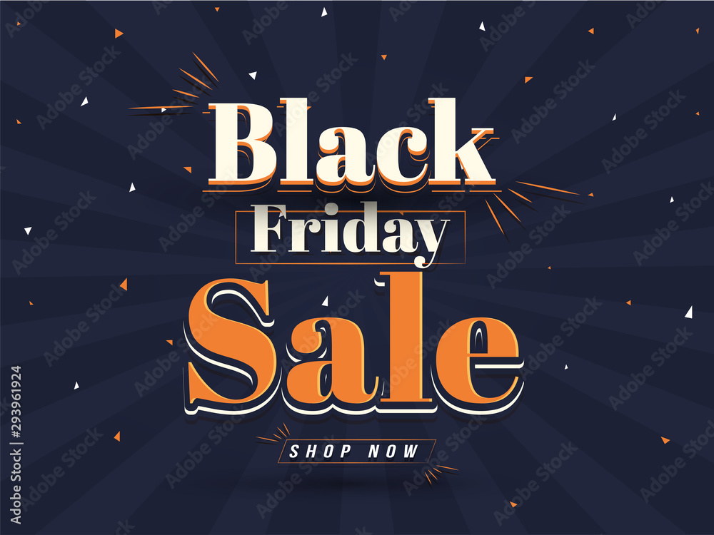 Flat style website poster or flyer design with lettering of Black Friday Sale on blue ray background.