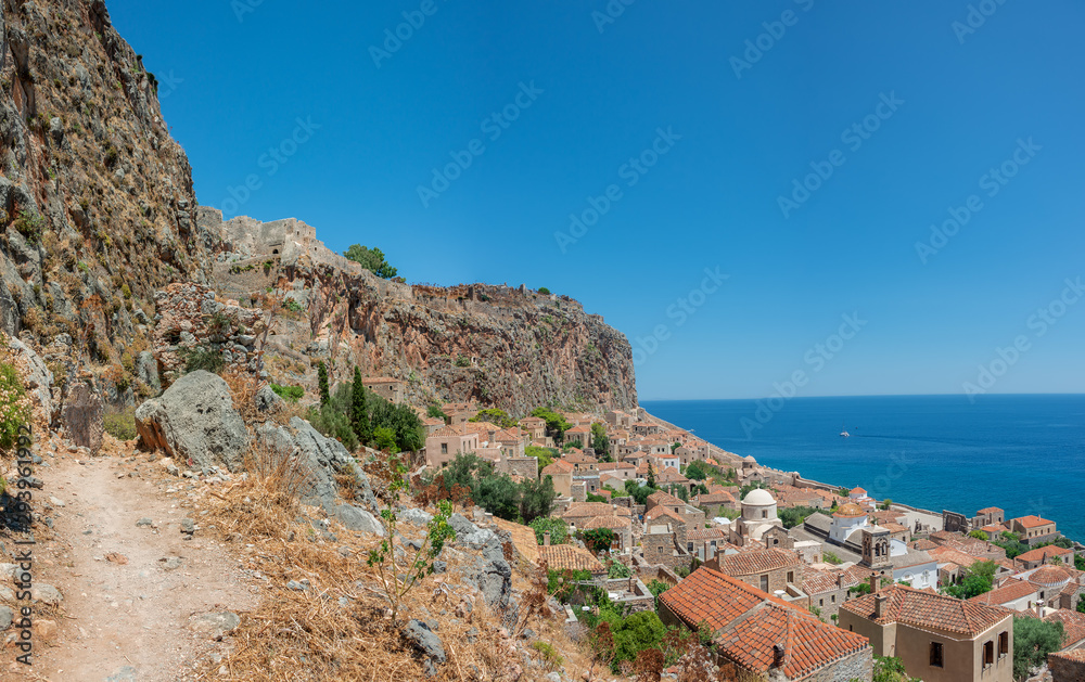 Picturesque Monemvasia fortified town at Peloponnese, Greece