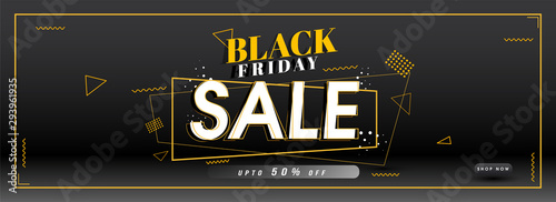 Website header or banner design with 50% discount offer for Black Friday Sale.