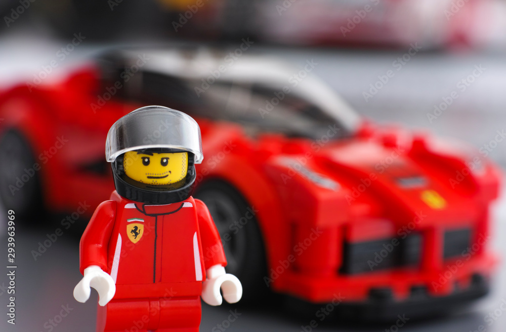 Tambov, Russian Federation - March 05, 2015 Lego LaFerrari driver  minifigure by LEGO Speed Champions and his car on background Stock Photo |  Adobe Stock