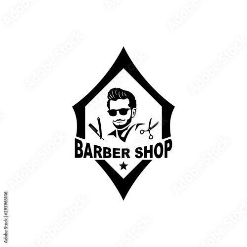 Barbershop logo template in vintage style, with bearded man.