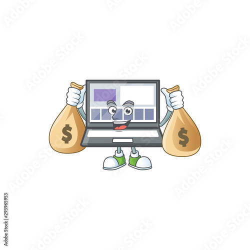 With money bag laptop with a cartoon character style