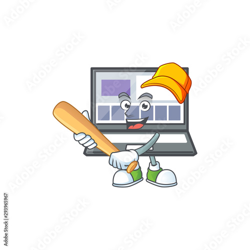 Playing baseball laptop with a cartoon character style