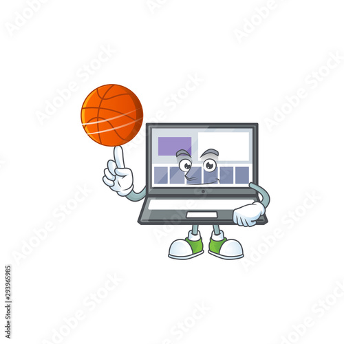 With basketball laptop with a cartoon character style