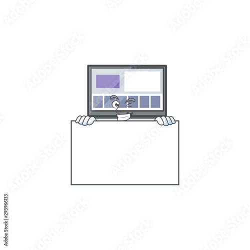 Grinning with board laptop with a cartoon character style