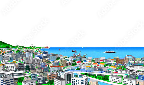 White background port town in 3d rendering