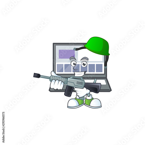 Army laptop with a cartoon character style