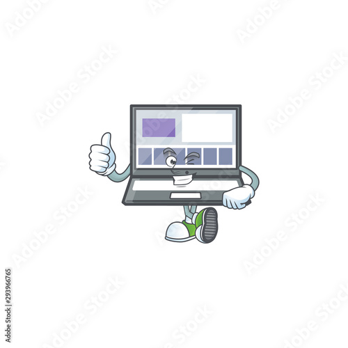 Thumbs up technology laptop with character mascot shape