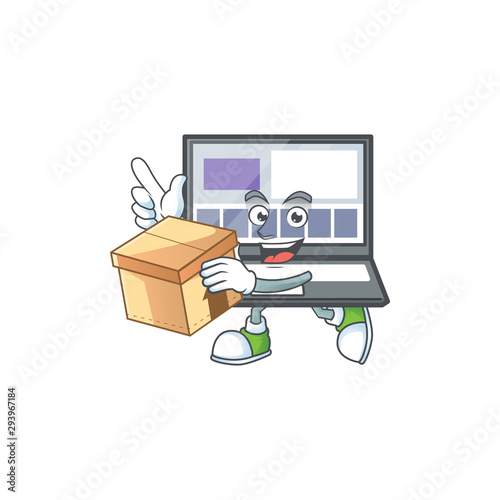 With box technology laptop with character mascot shape