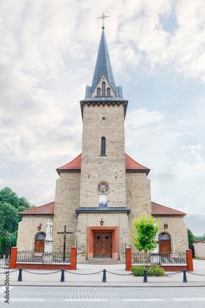 DOBCZYCE, POLAND - AUGUST 03, 2019: City church in Dobczyce DOBCZYCE, POLAND - AUGUST 03, 2019: City church in Dobczyce