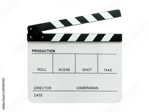 Fényképezés open movie clapper board isolated on white