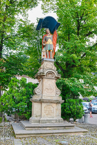 DOBCZYCE, POLAND - AUGUST 03, 2019: Statue of Saint Florian in old town photo