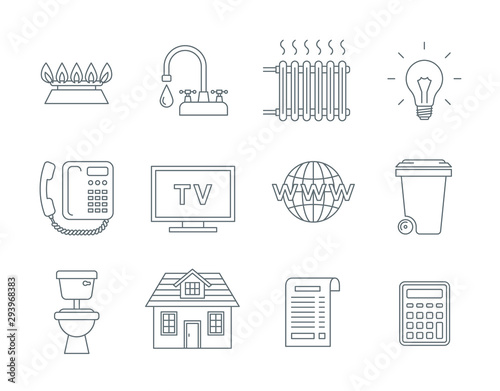 Household services utility payment bill line icons
