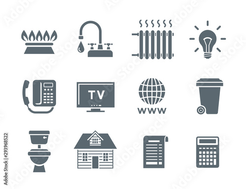 Household services utility payment bill flat icons